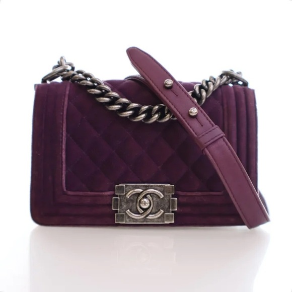CHANEL Velvet Quilted Small Boy Flap Purple - Picture 1 of 15